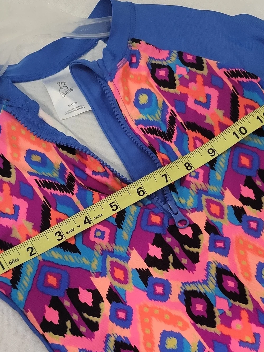 Kids Long Sleeve One-Piece Rash Guard Swimsuit - Bright Multi/Blue